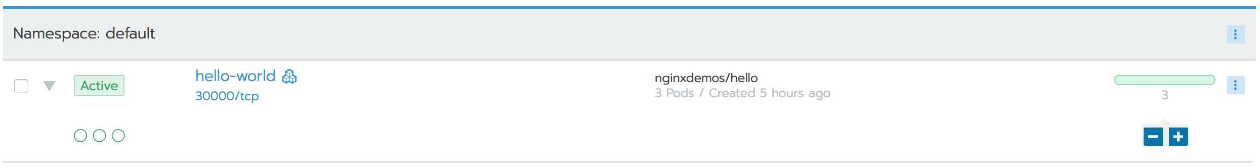 Ejecutar tres pods de Hello World en una carga de trabajo