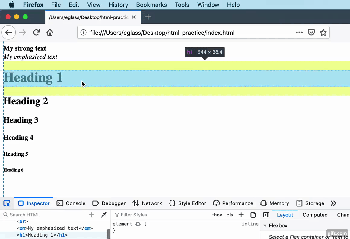 This gif illustrates the process of using the Inspector tool as described in the paragraph above.