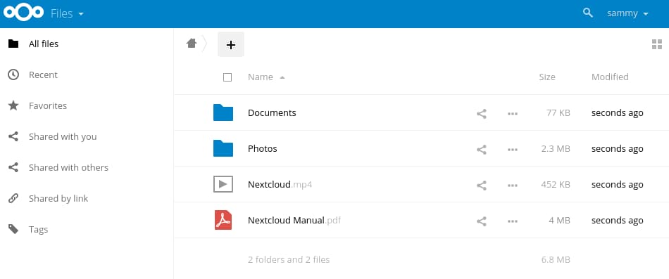 Nextcloud main page