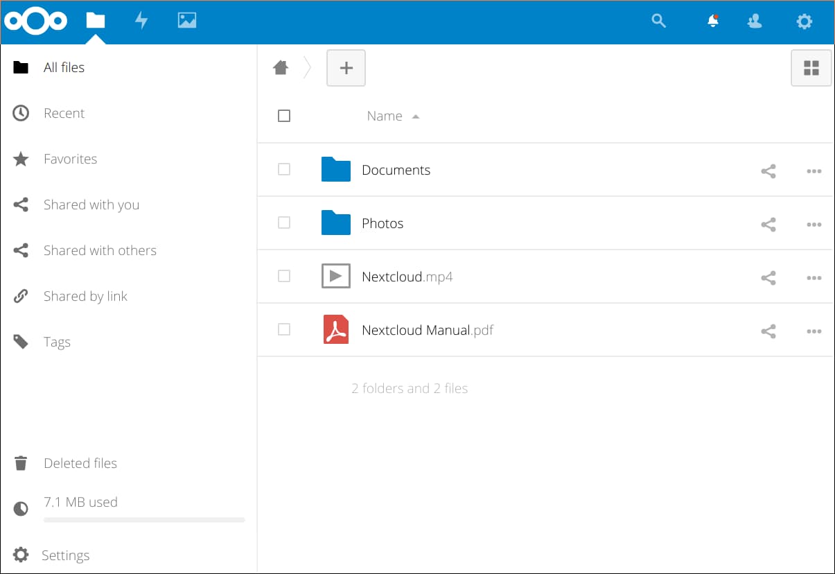 Nextcloud main page