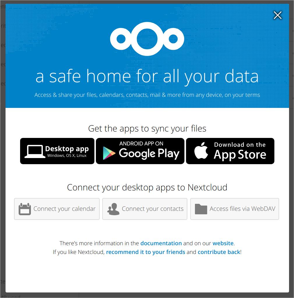 Nextcloud client modal