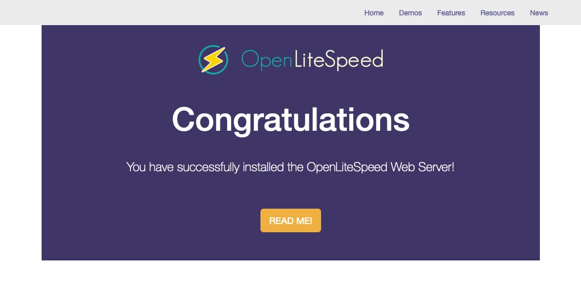 Captura de pantalla de la página de prueba de OpenLiteSpeed predeterminada