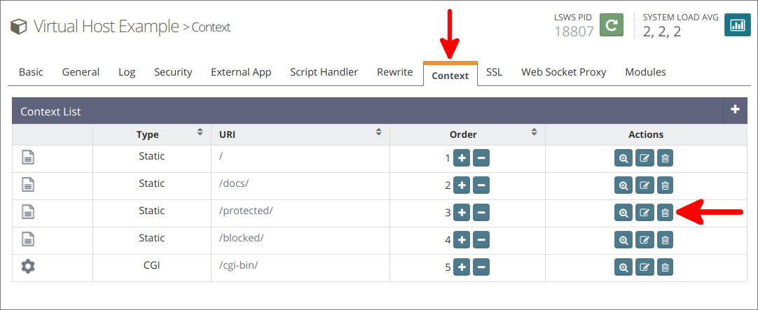 OpenLiteSpeed delete protected context