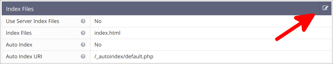 Virtual hosts Index Files page