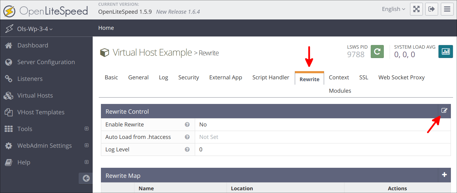 Virtual Hosts Rewrite page