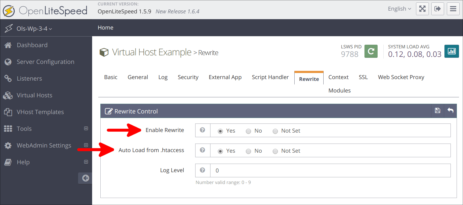 Virtual Hosts rewrite changes