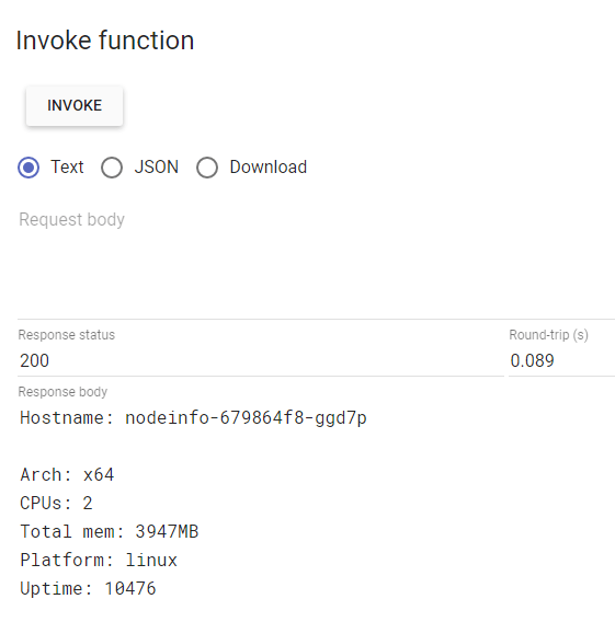 OpenFaaS - nodeinfo Function Response