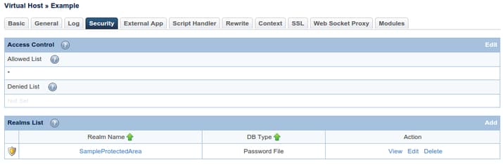 OpenLiteSpeed security realm list