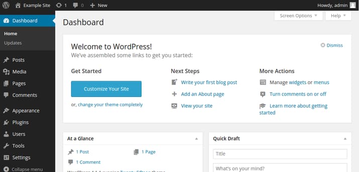 WordPress admin dashboard