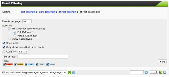 OpenVAS filtering