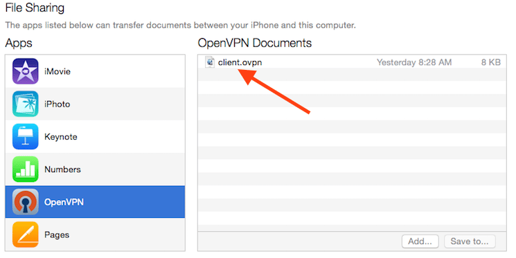 iTunes показывает, что профиль VPN готов к загрузке в iPhone