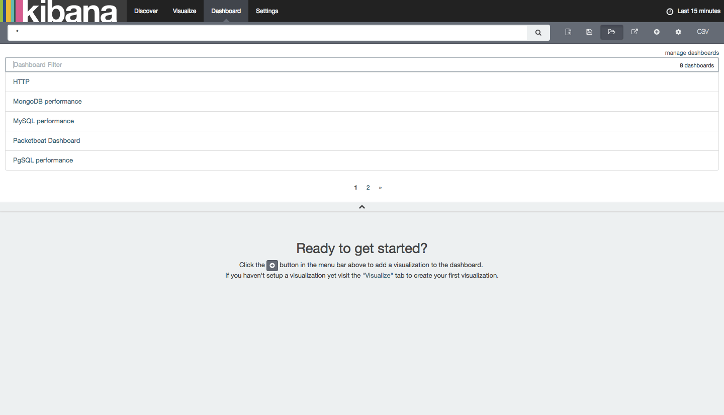 View Example Packetbeat Dashboard Types