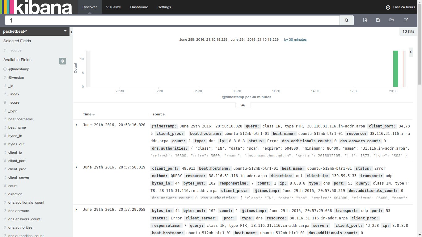 Packetbeat log entries