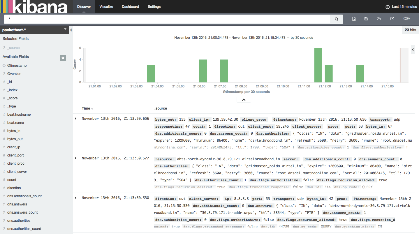 Packetbeat log entries