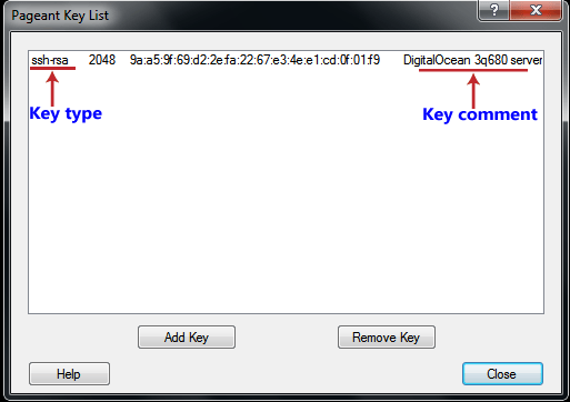 Pageant Key List shows the new key