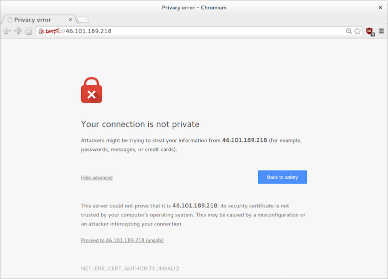 Chrome warns you about the wrong SSL certificate, we'll fix that later