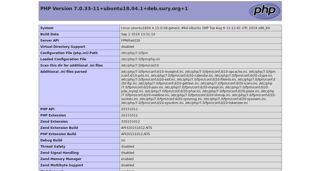 PHP 7.0 Infoseite