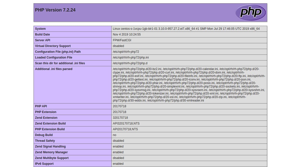 PHP 7.0 Информационная страница PHP 7.2