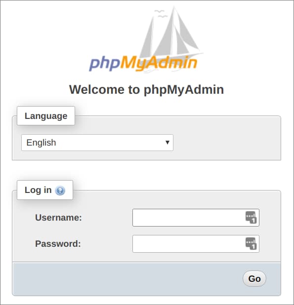 phpMyAdmin login screen