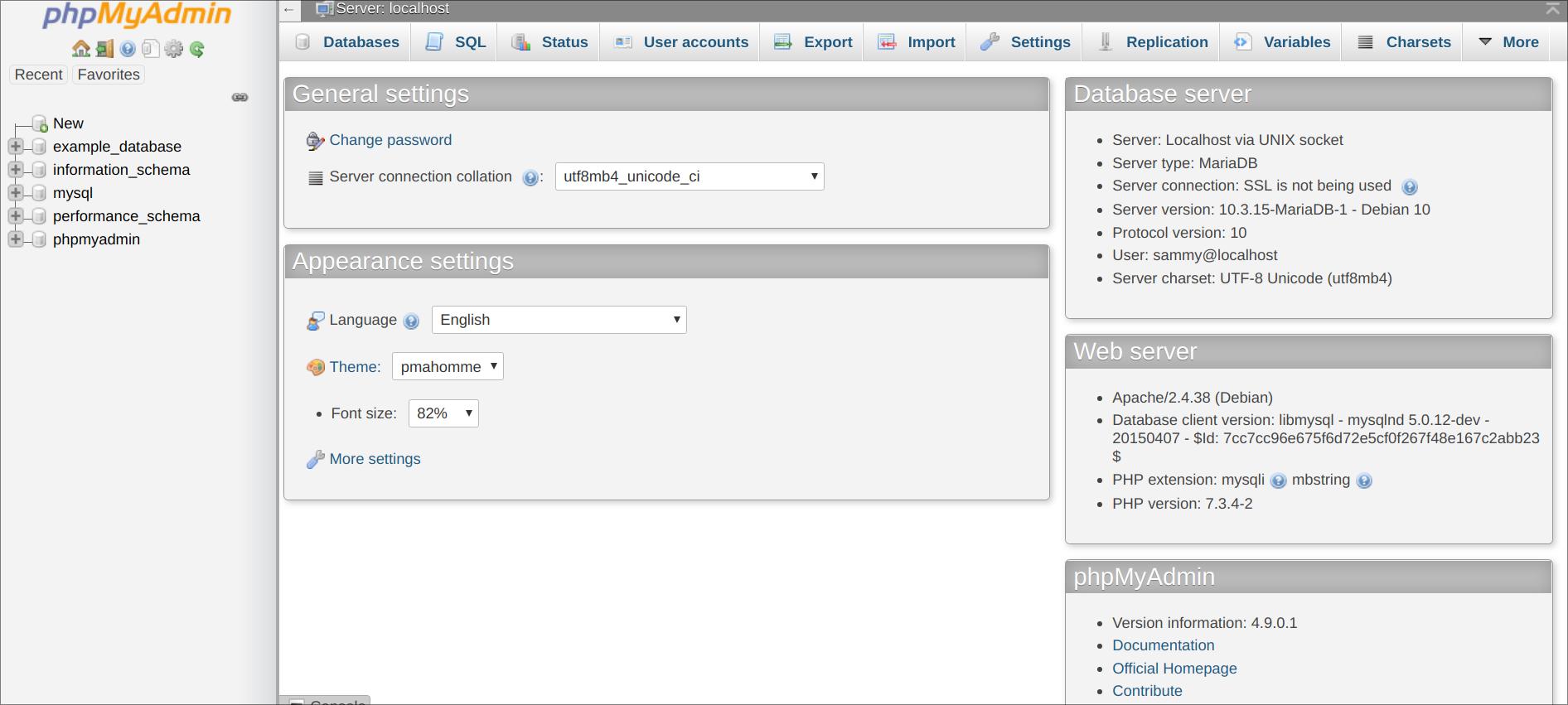 phpMyAdmin user interface