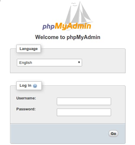 phpMyAdmin login screen