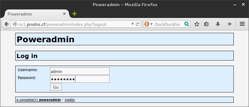 Poweradmin login page