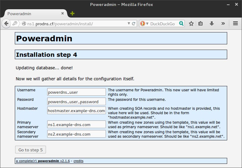 Enter the database and nameserver details as explained below