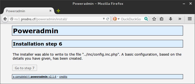 The installer was able to write to the file "../inc/config.inc.php" . . .