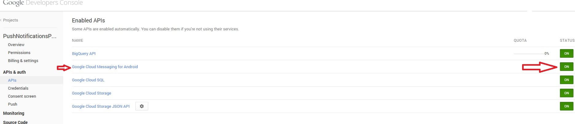 Google Cloud Messaging for Android enabled