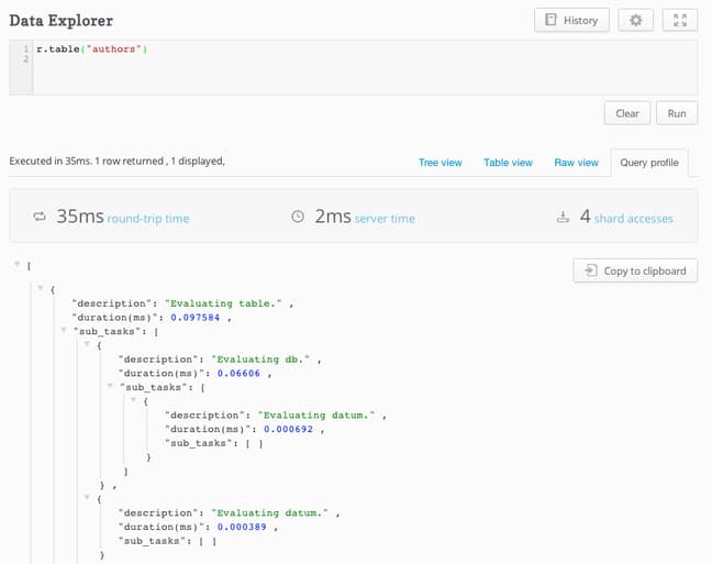 RethinkDB example query