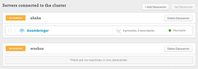 RethinkDB servers page
