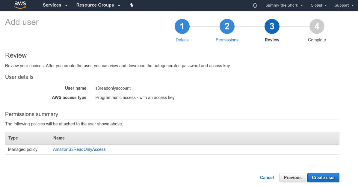 AWS create user