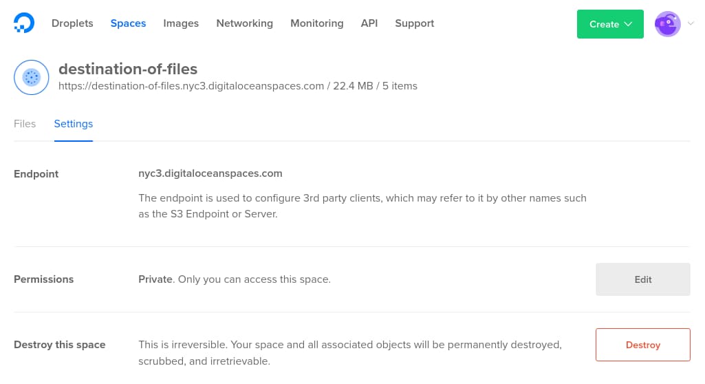 DigitalOcean Spaces endpoint