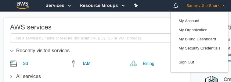 AWS select security credentials