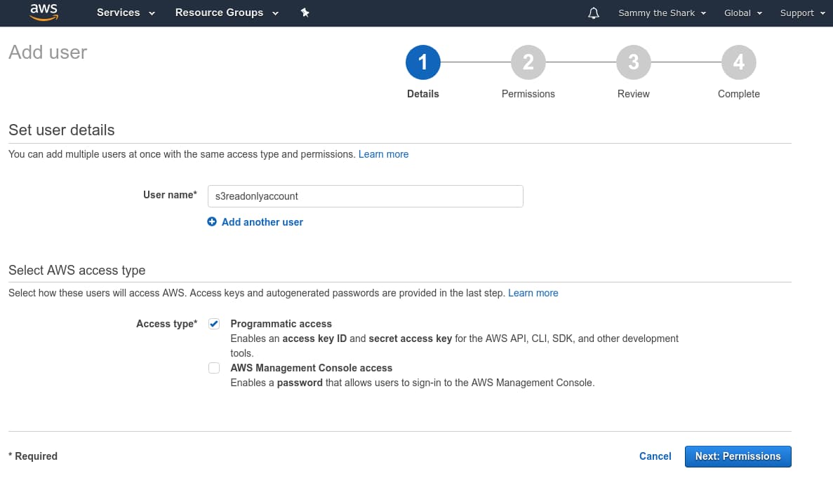 AWS user details