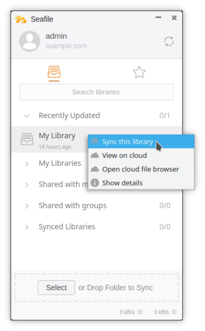Seafile client — Sync the default library