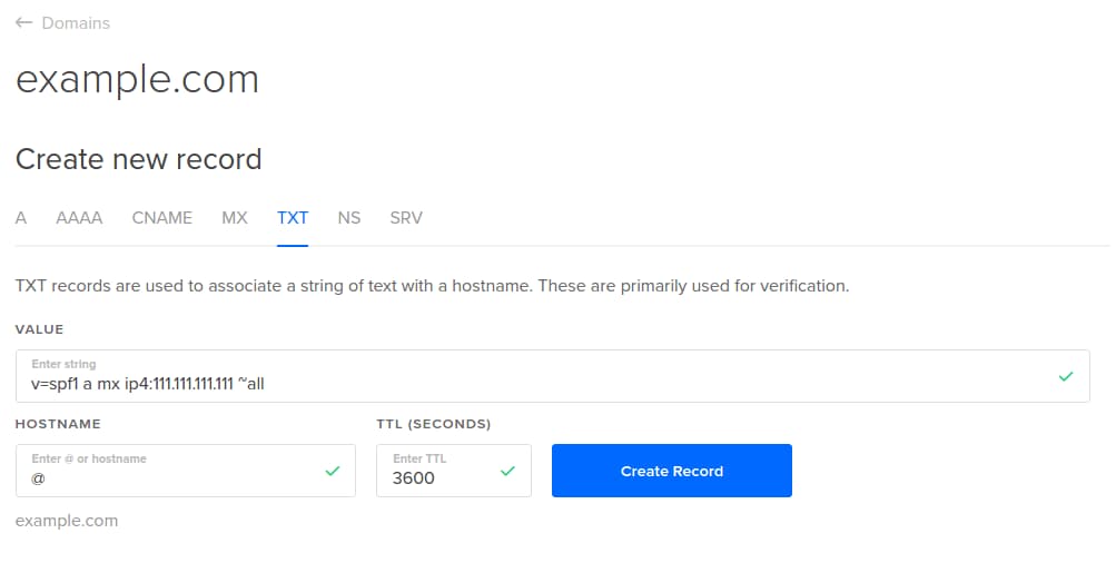 DigitalOcean DNS add TXT record
