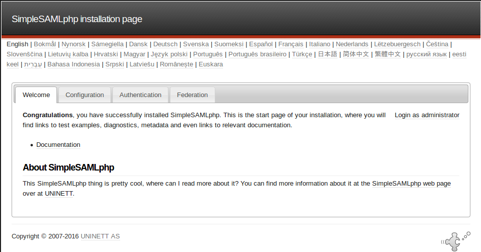 simplesaml web interface