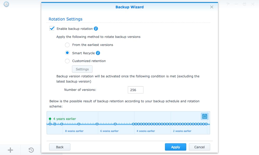 Hyper Backup's Backup Wizard interface for configuring backup rotations