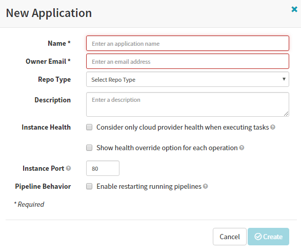 Creating a new Application in Spinnaker
