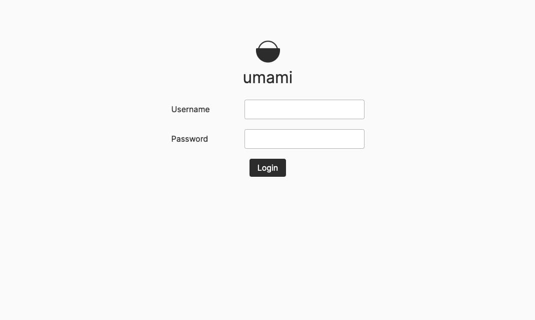A screenshot of the Umami login page, with 'Username' and 'Password' textboxes