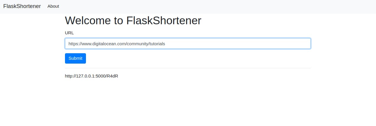 Flask Shortened URL displayed beneath the URL input box