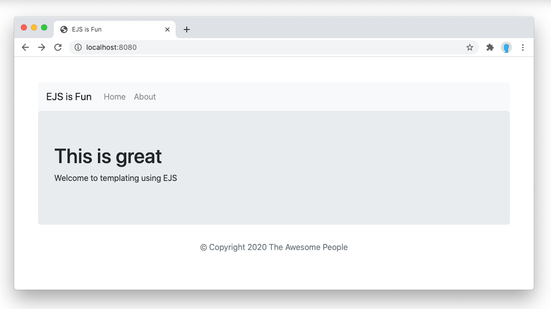 Screenshot of the index page with head, header, and footer partials rendered