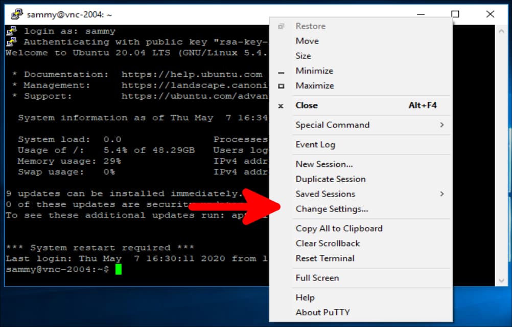 Right-click on top bar to reveal Change Settings option