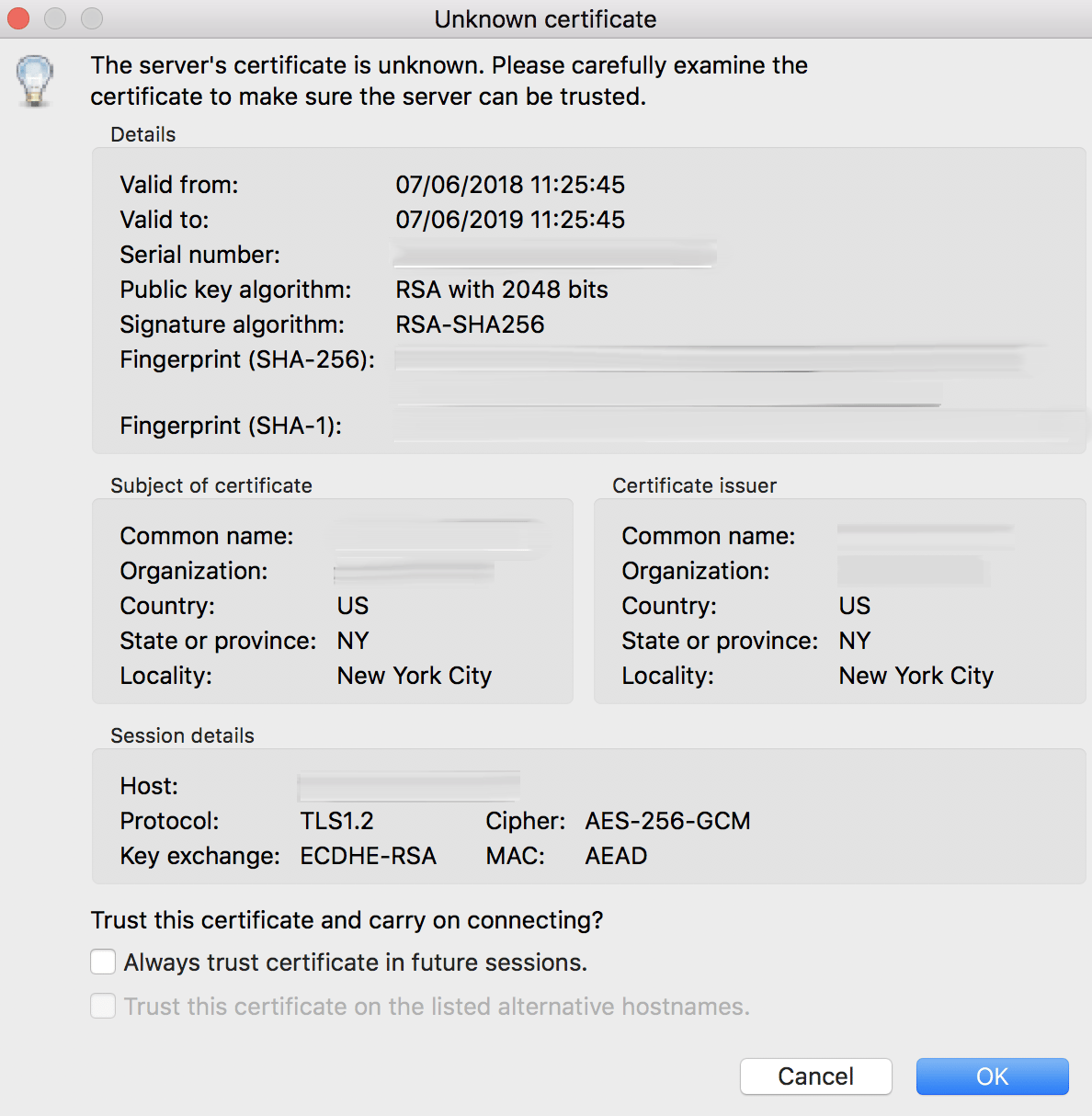 Site Certificate Dialogue