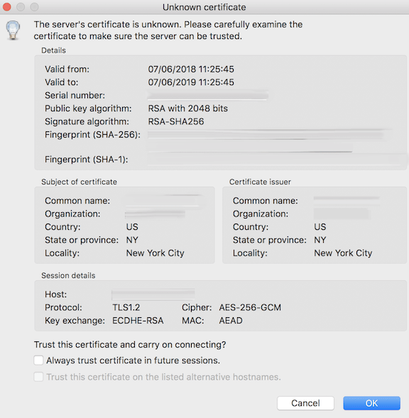 Site Certificate Dialogue