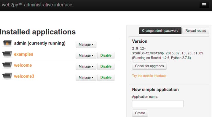 web2py admin interface