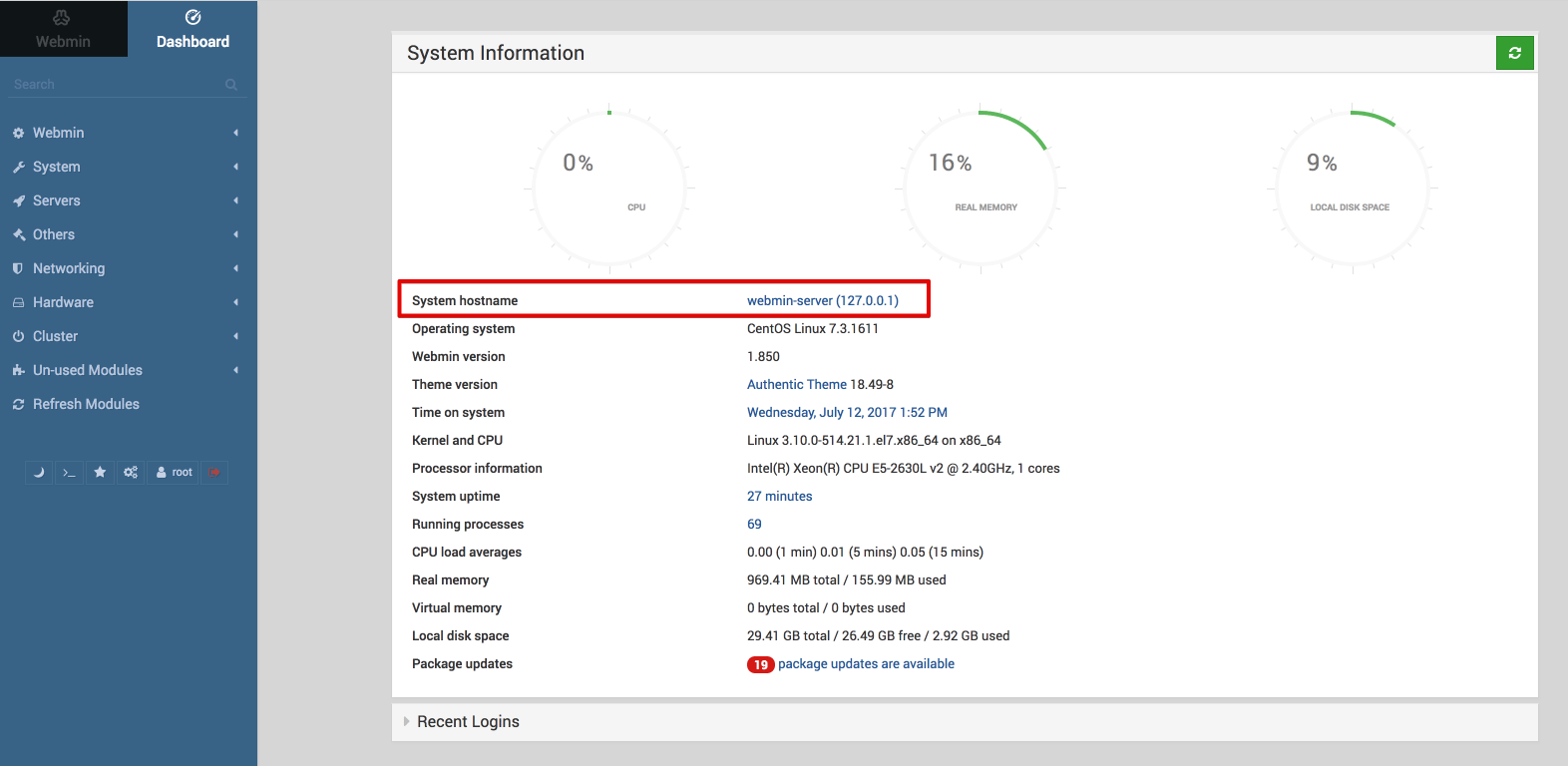 The link is on the Webmin dashboard