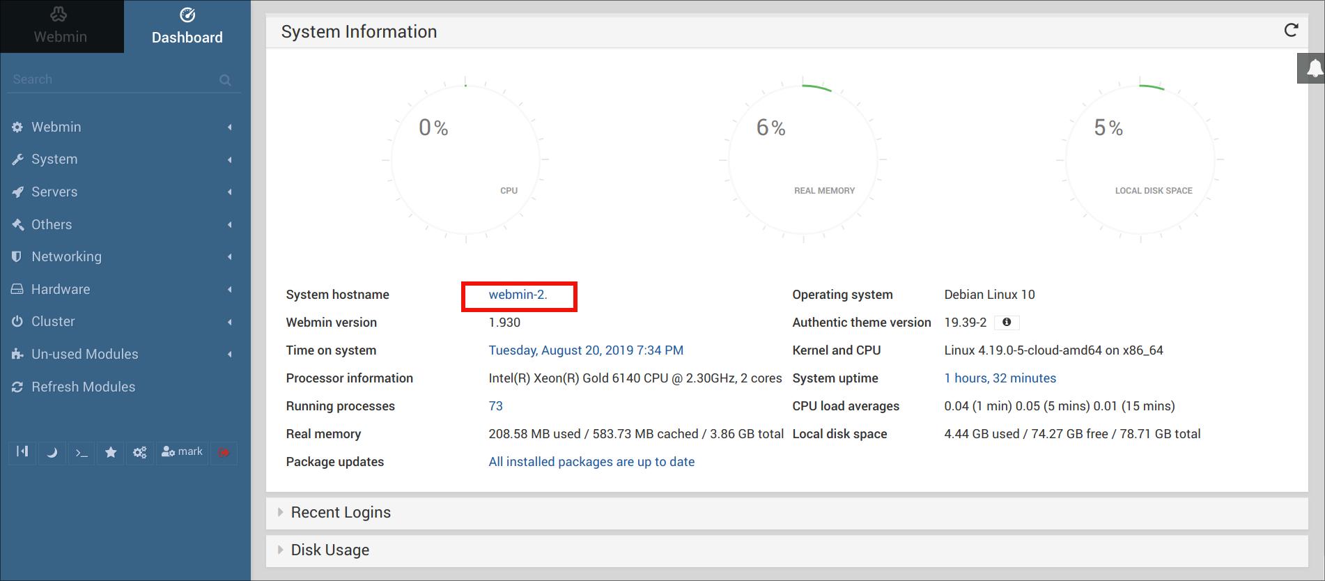 Image showing where the link is on the Webmin dashboard