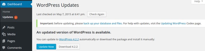 WordPress update now